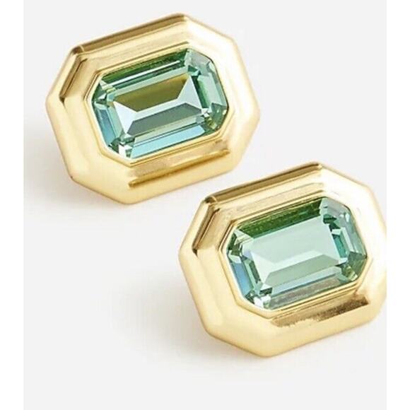 J. Crew Green Faceted Crystal Bling Stone Gold Stud Jewel box‎ Earrings NWT NEW - Picture 2 of 10